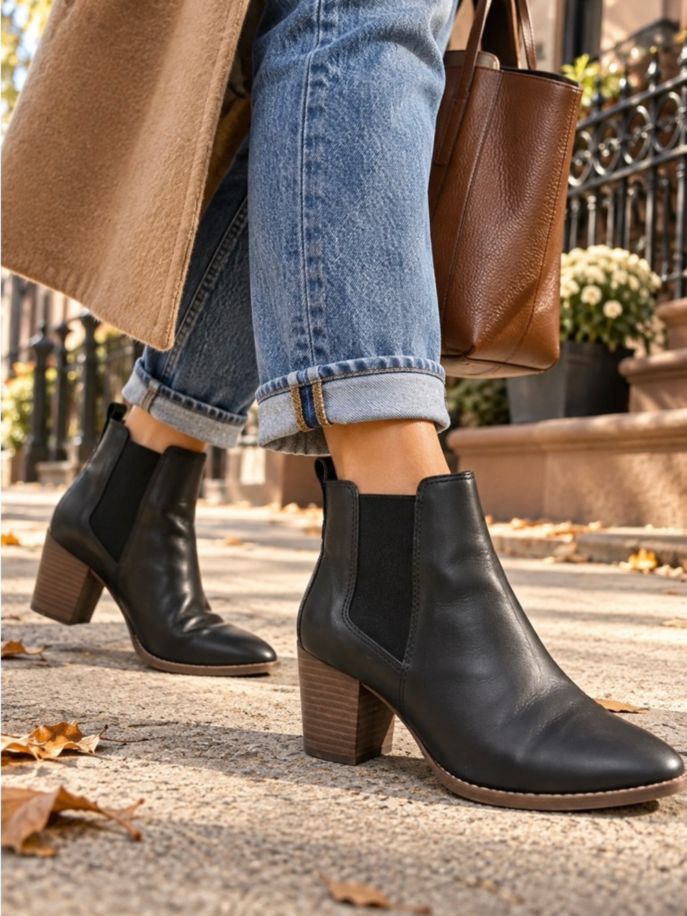 Madewell Black Leather Chelsea Ankle Boots Block Heel Booties Sz 6.5